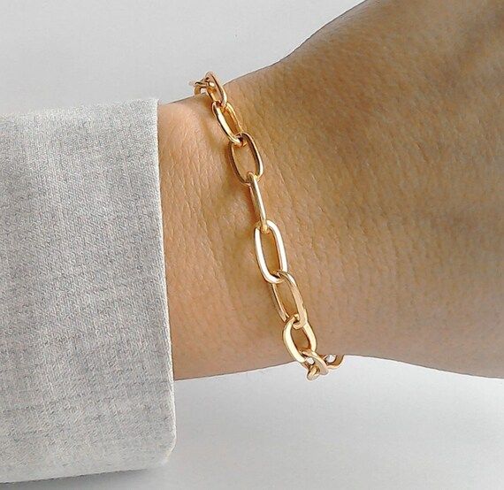 Gold Chain Bracelet,Link Chain, 24 K Gold  Plated Bracelet, Gift for Her,Dainty Bracelet,Layering... | Etsy (US)