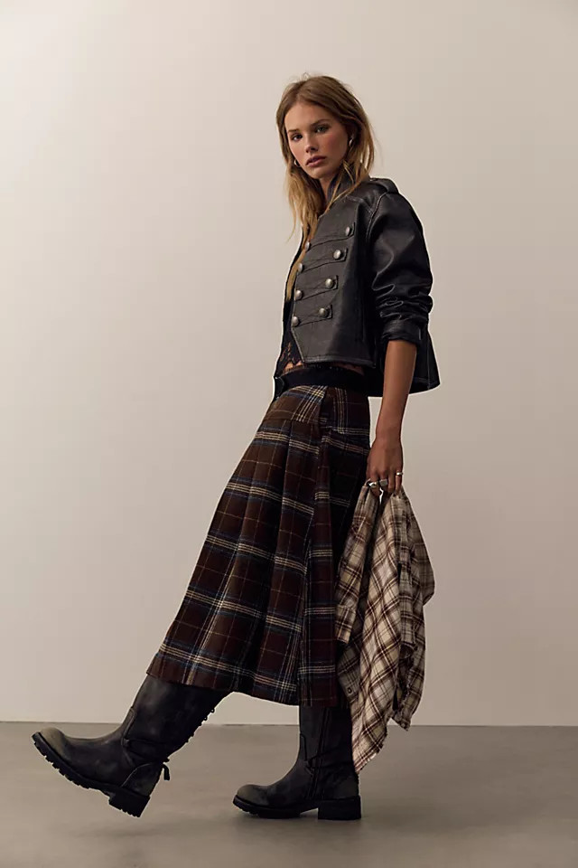 We The Free Skipper Pleated Plaid Midi Skirt | Free People (Global - UK&FR Excluded)