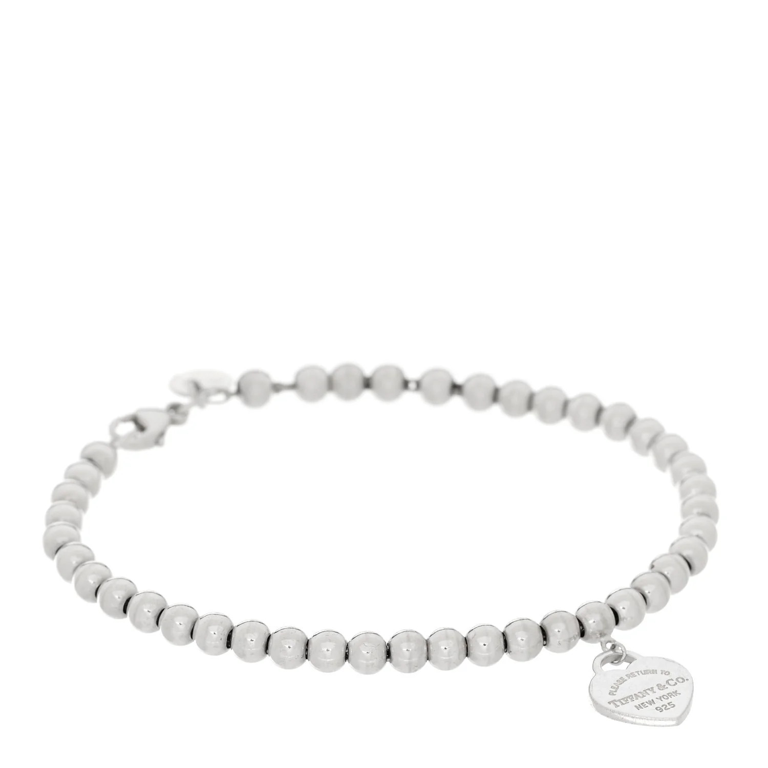 Sterling Silver Enamel 4mm Return To Tiffany Heart Tag Bead Bracelet Blue | FASHIONPHILE (US)