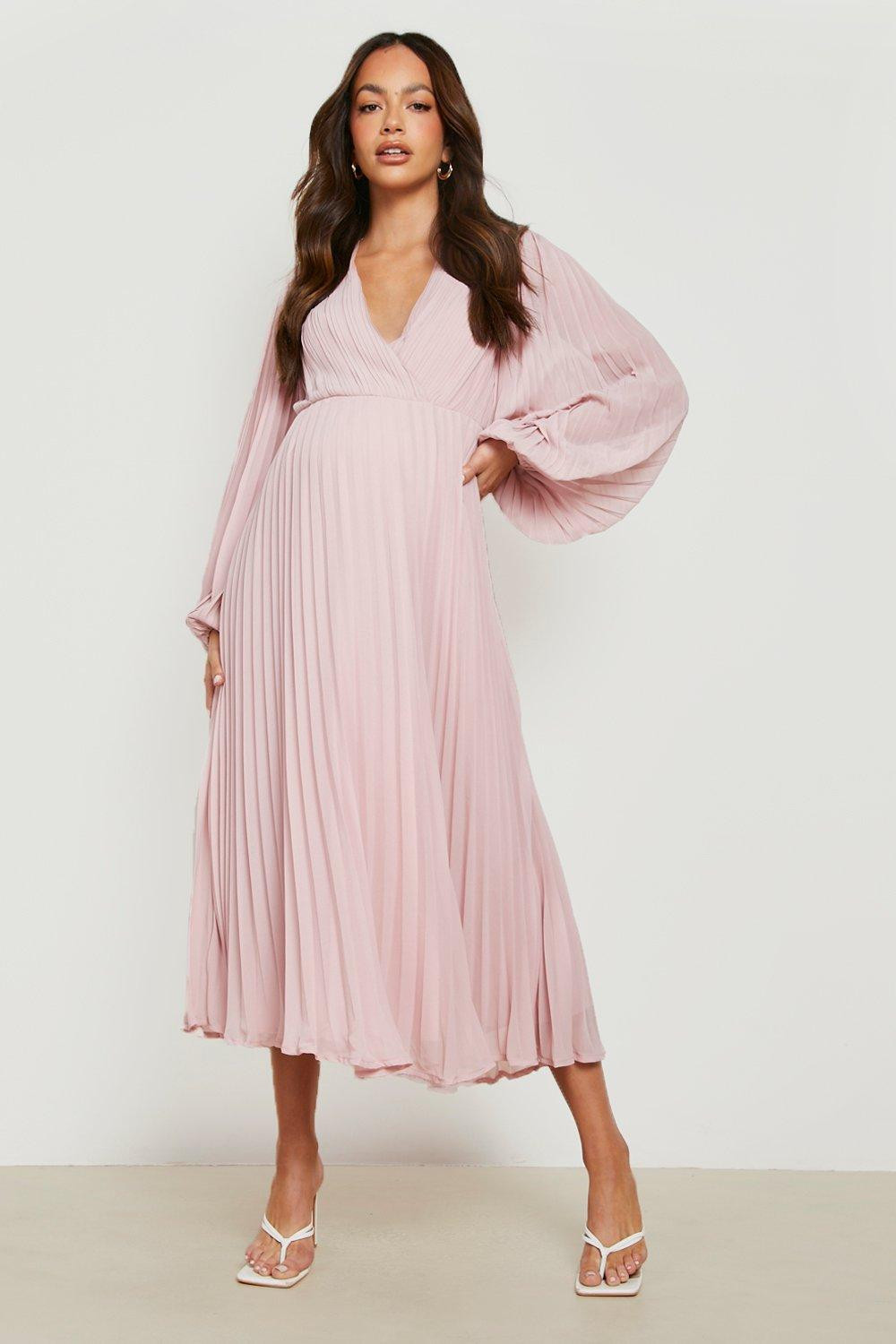 Maternity Pleated Wrap Midaxi Dress Blush Pink Maternity Dress Baby Shower Dress Maternity Bridesmai | Boohoo.com (US & CA)