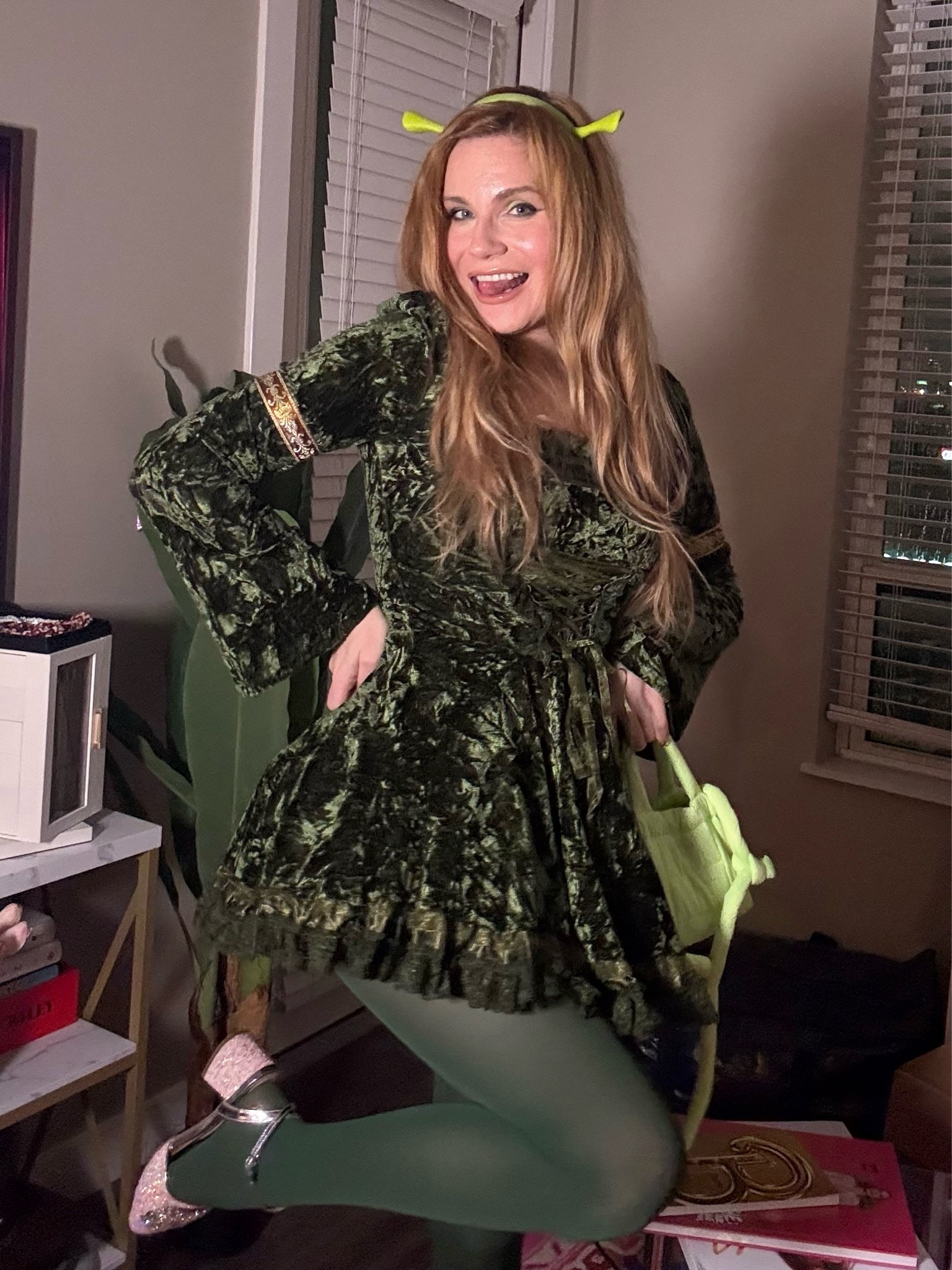 Have yall heard of a #SHREKRAVE ? 😁 im going! 😁 that’s a Large dress and very old shoes from Asos!