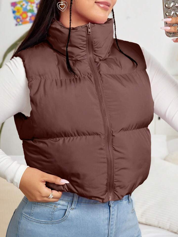 SHEIN EZwear Plus Size Women's Short -padded Vest | SHEIN