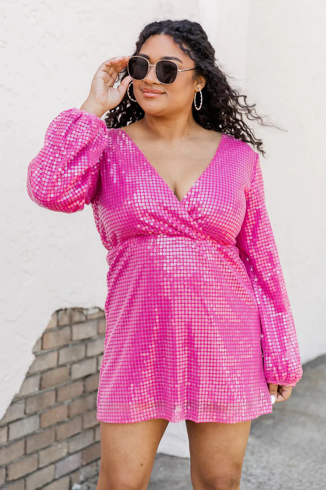 Are You That Somebody Pink Sequin Long Sleeve Mini Dress FINAL SALE | Pink Lily