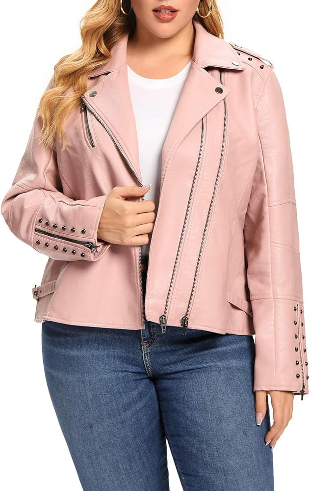 S P Y M Womens Leather Jacket, Faux Motorcycle Biker Coat, Regular and Plus Size Coat | Amazon (US)