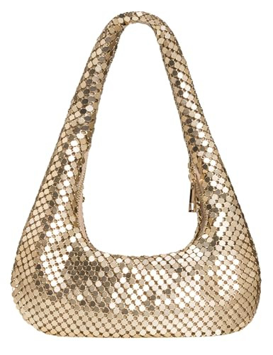 Afashor Womens Metallic Evening Bag Cute Hobo Handbag Fashion Shiny Moon-shaped Shoulder Purse | Amazon (US)