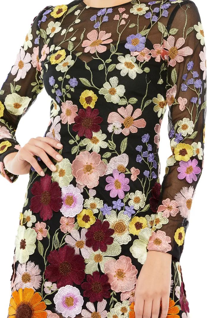 Embroidered Floral Long Sleeve Mesh Minidress | Nordstrom