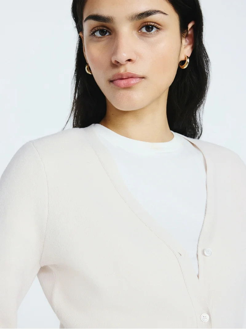 Scoop Women’s V Neck Cardigan Sweater with Long Sleeves, Lightweight, Sizes XS-XXL | Walmart (US)