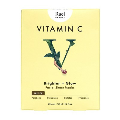 Rael Beauty Vitamin C Facial Sheet Mask - 5ct/4.2oz: Paraben-Free, Vegan, For Normal, Oily, Combination, Sensitive Skin | Target