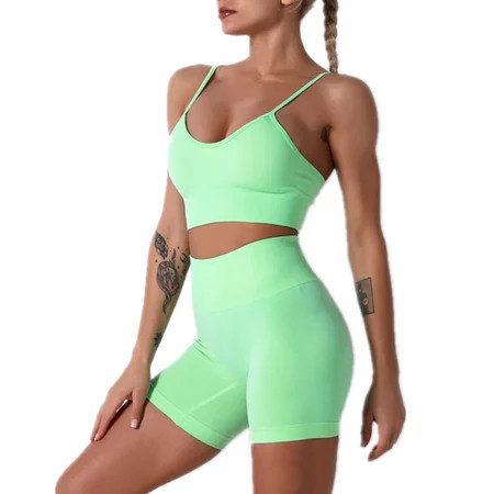 Workout Sets for Women 2 Piece Yoga Outfits Tracksuits High Waisted Running Biker Shorts with Sport  | Walmart (US)