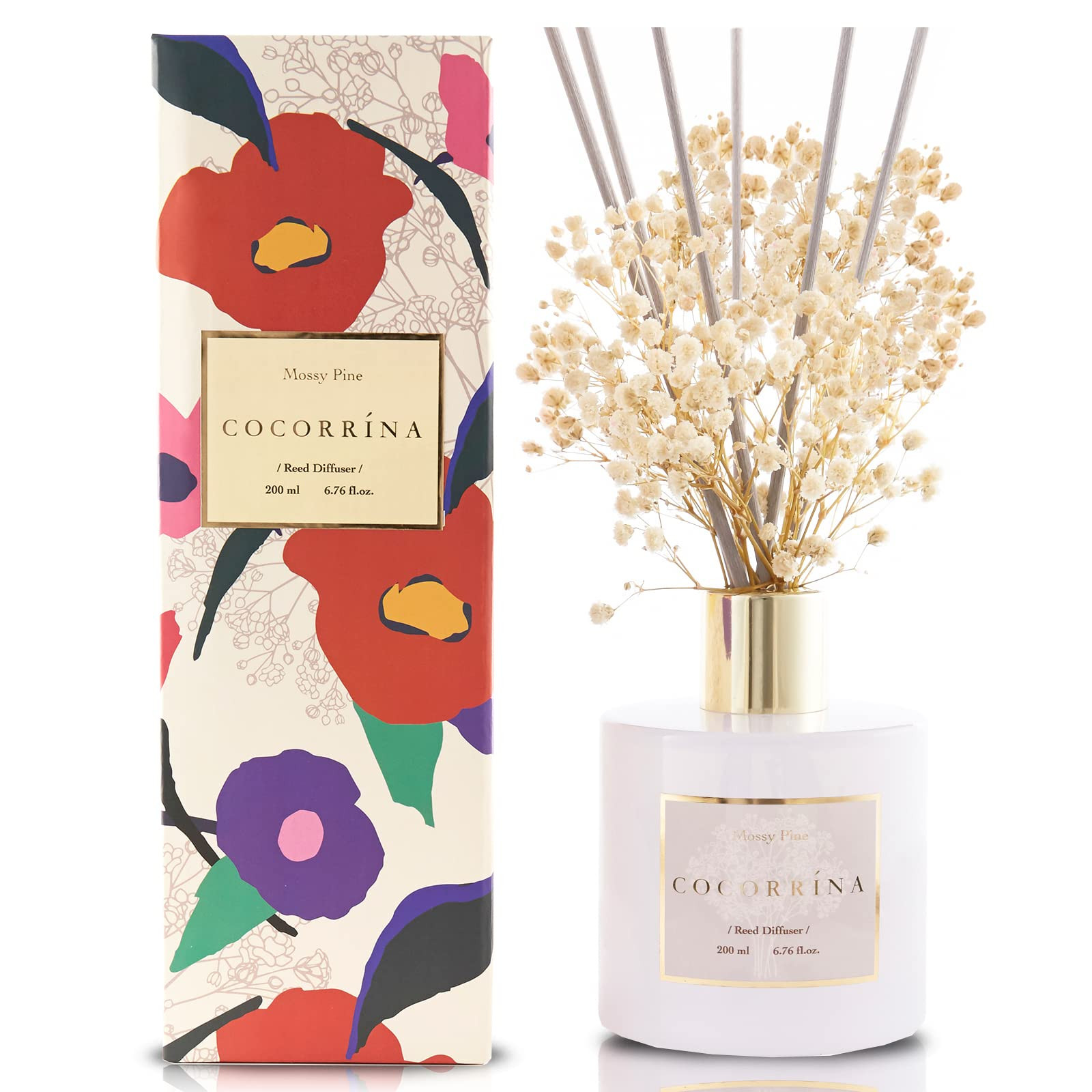 Cocorrína Premium Reed Diffuser Set with Preserved Baby's Breath & Cotton Stick Mossy Pine | 6.7oz S | Amazon (US)