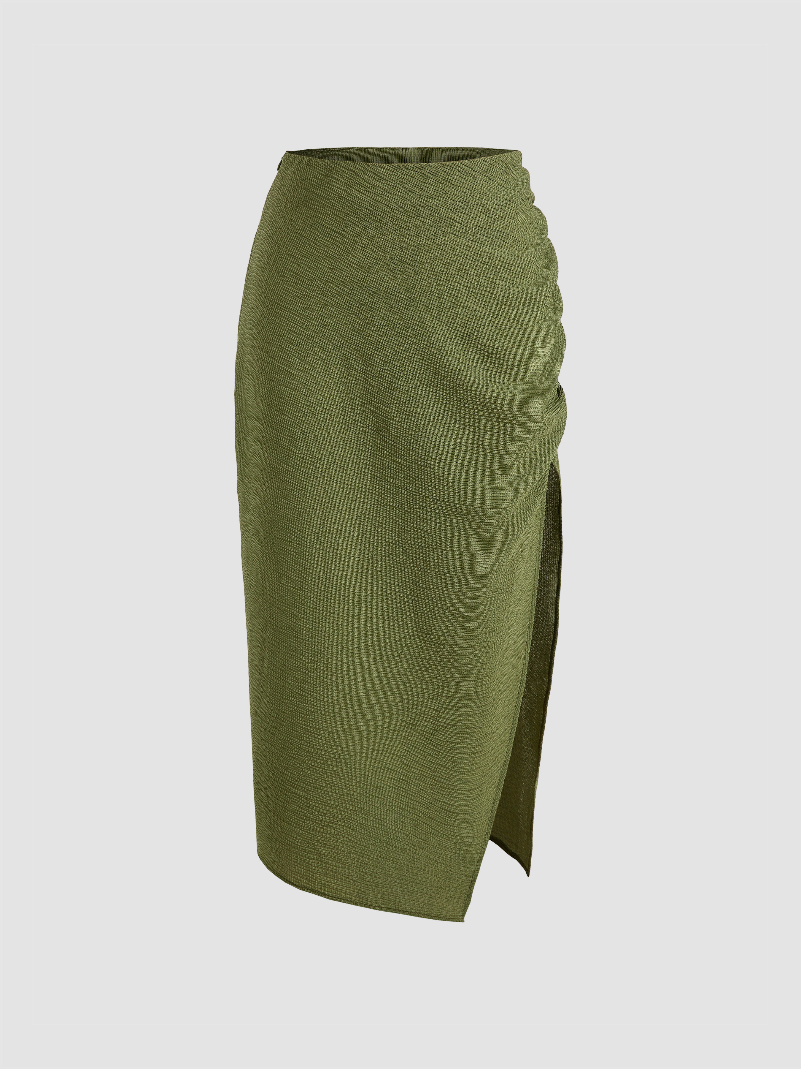 Solid Texture Slit Midi Skirt - Cider | Cider