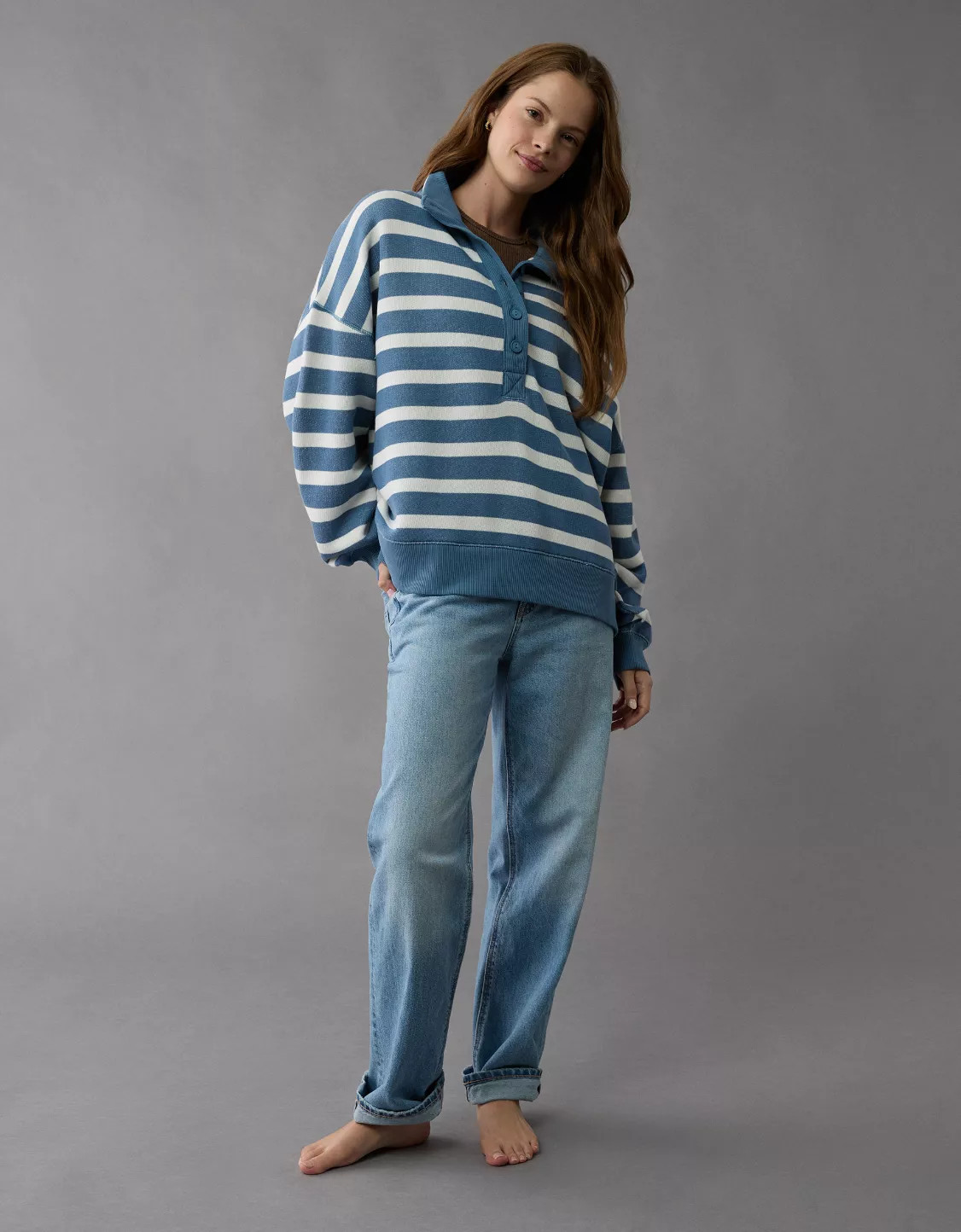 AE Big Hug Henley Sweatshirt | American Eagle Outfitters (US & CA)
