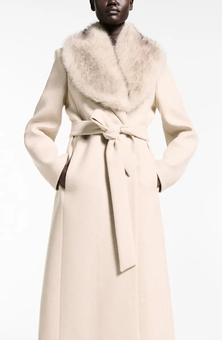 Dolce Wool Blend Wrap Coat with Removable Faux Fur Collar | Nordstrom