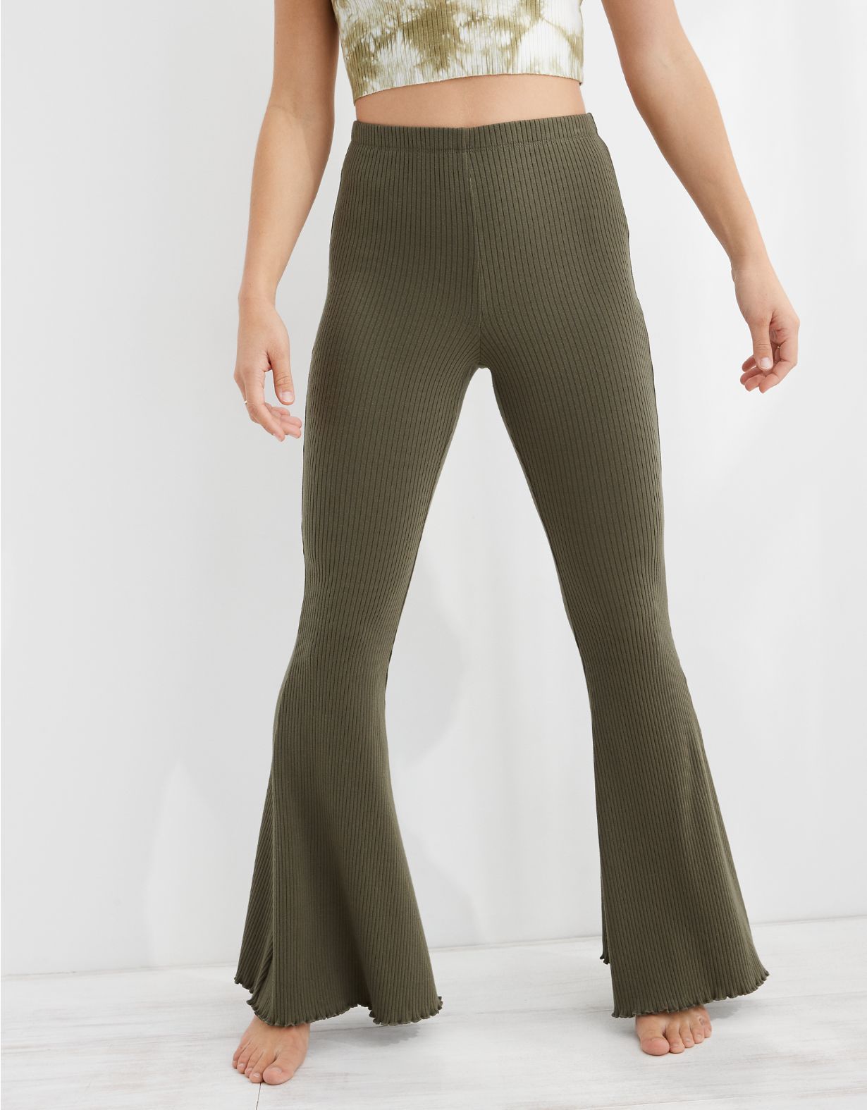 Aerie Kick-It Ribbed High Waisted Super Flare Pant | American Eagle Outfitters (US & CA)