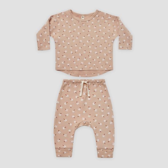 Q by Quincy Mae Baby Girls' 2pc Floral Brushed Jersey Top & Bottom Set - Blush Pink | Target