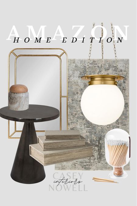 Amazon home, accent table , side table, living room, modern home decor, brass mirror, pendant light, table decor, books, match cloche, rug, neutral home

#LTKhome #LTKfindsunder50 #LTKfindsunder100