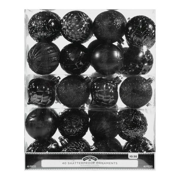 Holiday Time 40ct Black Shatterproof Ornament | Walmart (US)