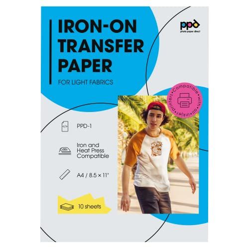 PPD Inkjet PREMIUM Iron-On White and Light Color T Shirt Transfers Paper LTR 8.5x11” Pack of 10... | Amazon (US)