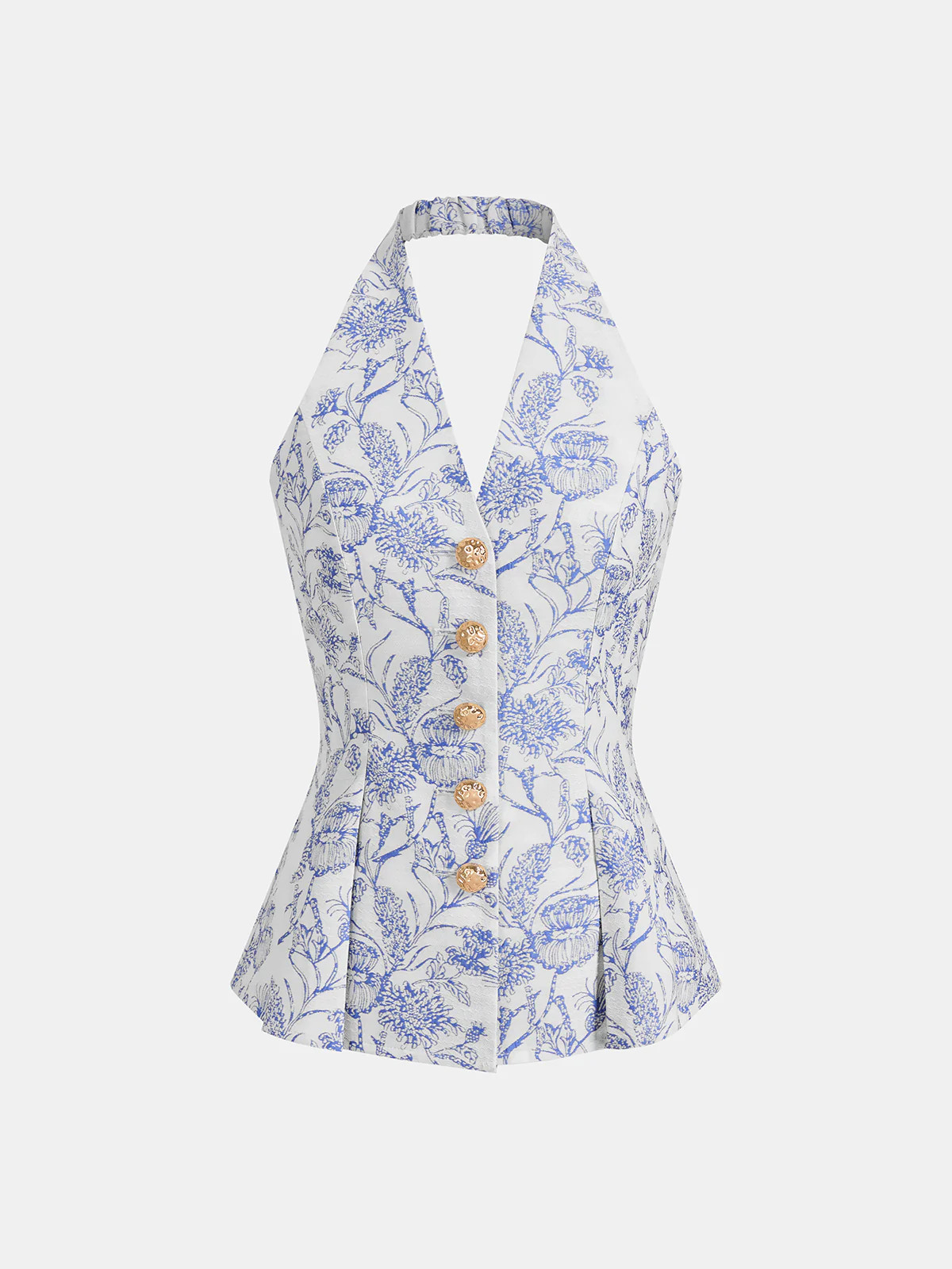 Floral Print Halter Button-Front Vest Top | Commense