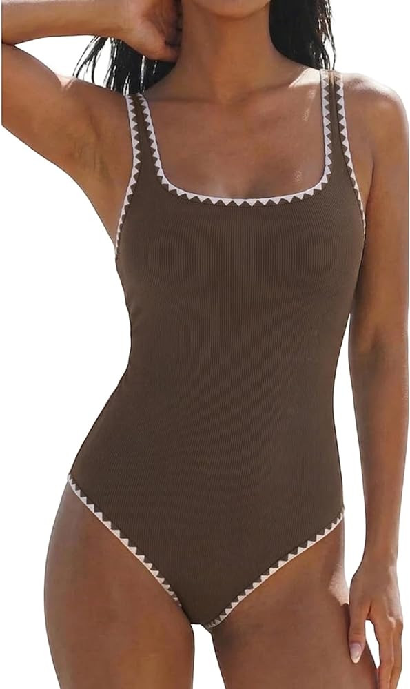 Hilor Women's Ribbed One Piece Swimsuits Tummy Control Slimming Bathing Suit Scalloped Monokini S... | Amazon (US)