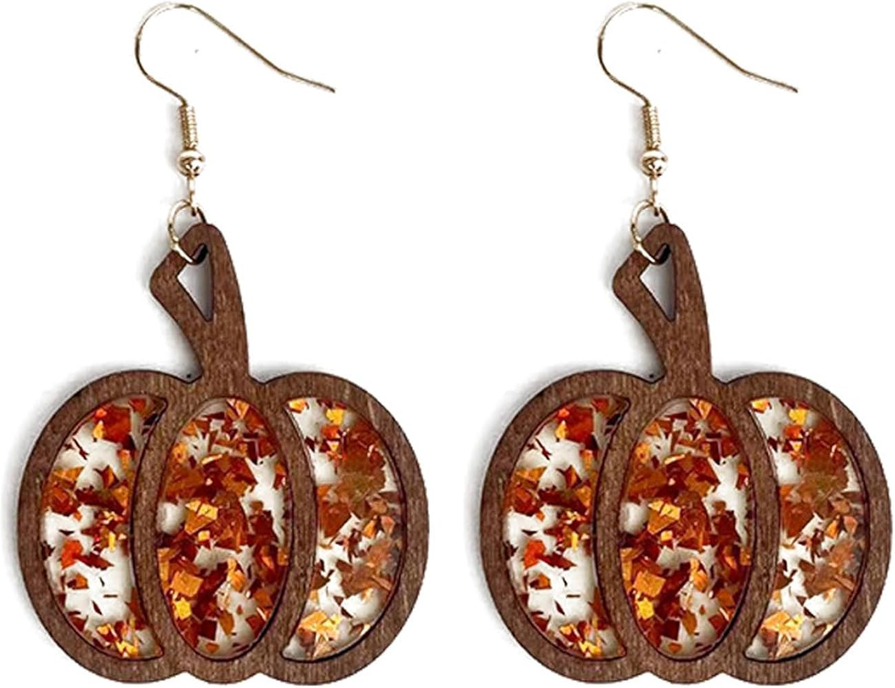 Handmade Glitter Fall Pumpkin Dangle Drop Earrings Colorful Lightweight Halloween Thanksgiving Pu... | Amazon (US)