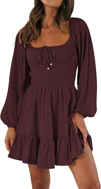 LILLUSORY Women's Long Sleeve Mini Cottagecore Dresses 2025 Fall Outfits Square Neck Casual Flowy... | Amazon (US)