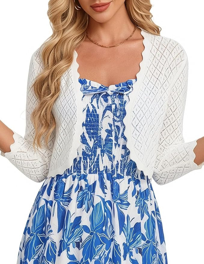 GRACE KARIN Womens 2026 Bolero Shrug 3/4 Sleeve Crochet Cropped Cardigan Open Front Knit Shrugs f... | Amazon (US)