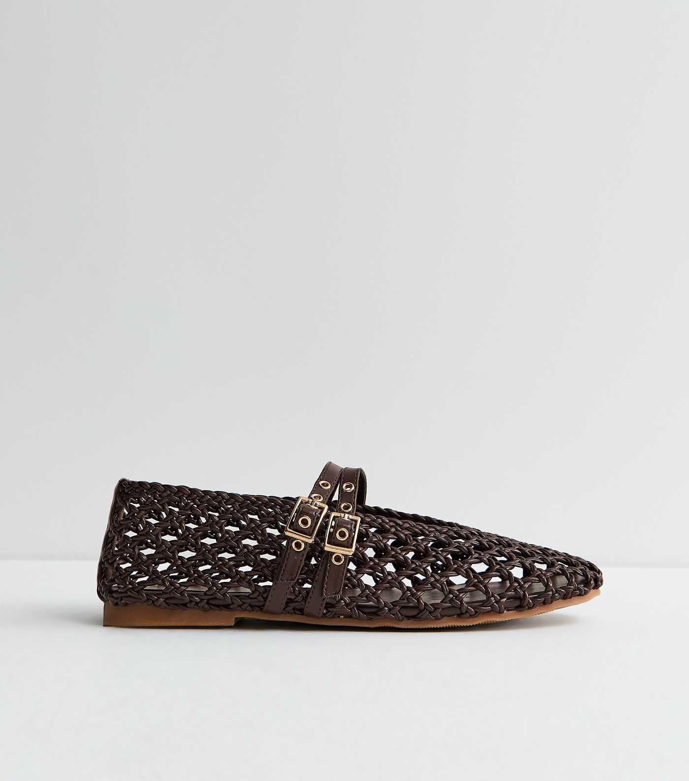 Brown Woven Faux Leather Mary Jane Flats | New Look | New Look (UK)