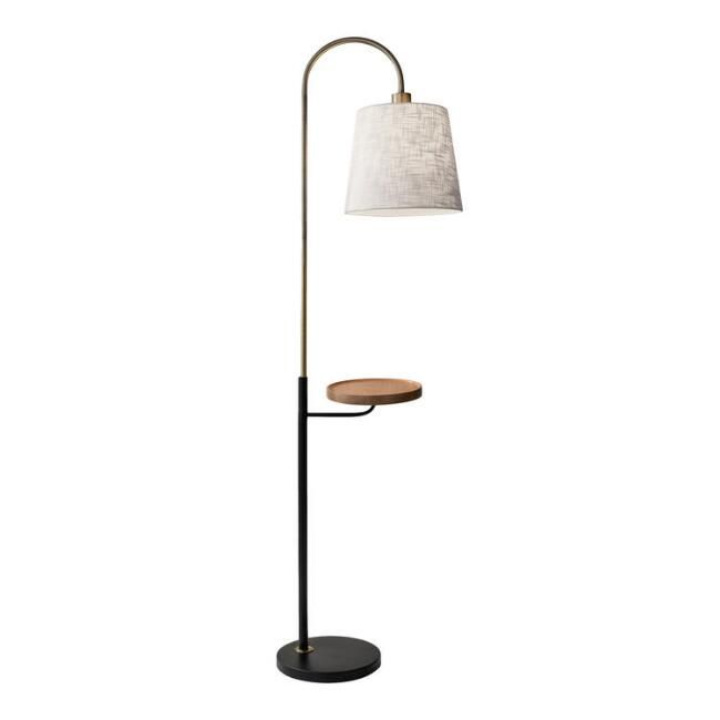 Wood and Metal Granada Floor Lamp with USB Port and Shelf | World Market