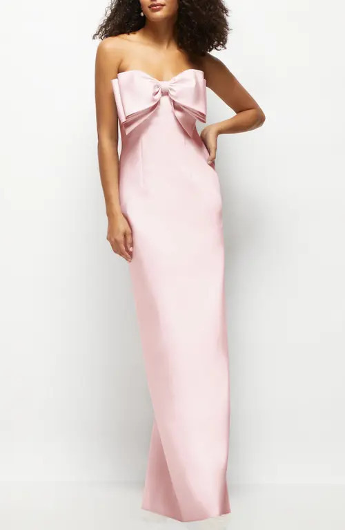 Alfred Sung Bow Detail Strapless Satin Twill Column Gown in Ballet Pink at Nordstrom, Size 0 | Nordstrom