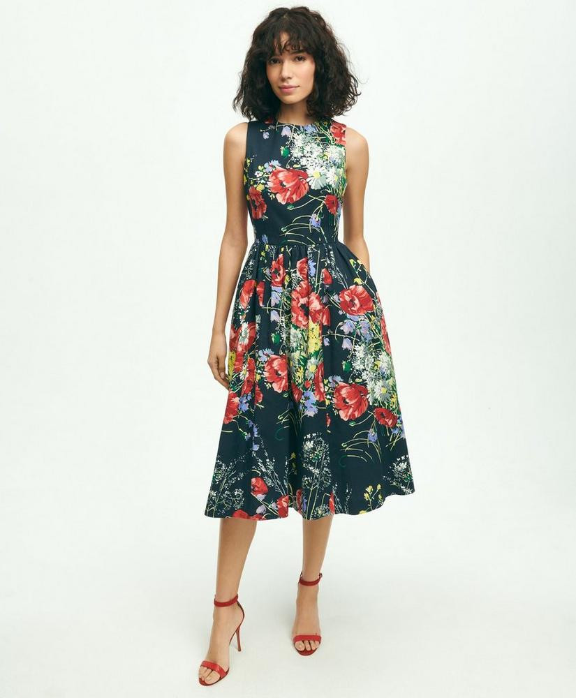Stretch Cotton Dobby Flare Dress | Brooks Brothers