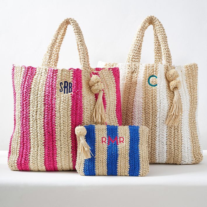 Cabana Stripe Straw Tote and Pouch Set | Mark and Graham