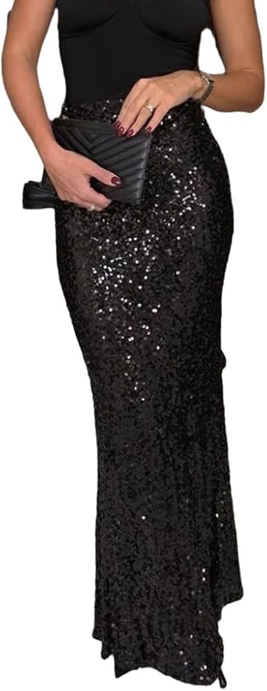 Wuitrie Skirts for Women 2025 Trendy Skirt Elastic High Waist Sequins Long Skirt Wrap Hip Fishtai... | Amazon (US)