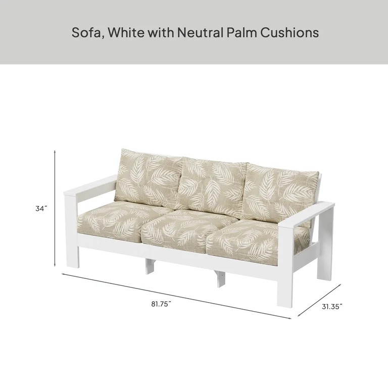 Better Homes & Gardens Ezra Outdoor HDPE Sofa, White with Neutral Palm Cushions - Walmart.com | Walmart (US)