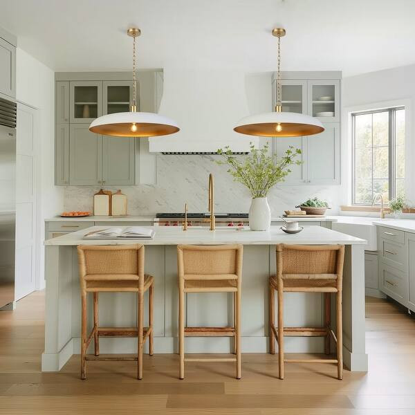 Modern White Gold Oversized Pendant Light Disc Kitchen Island Light for Dining Room - 33.5 " × 1... | Bed Bath & Beyond