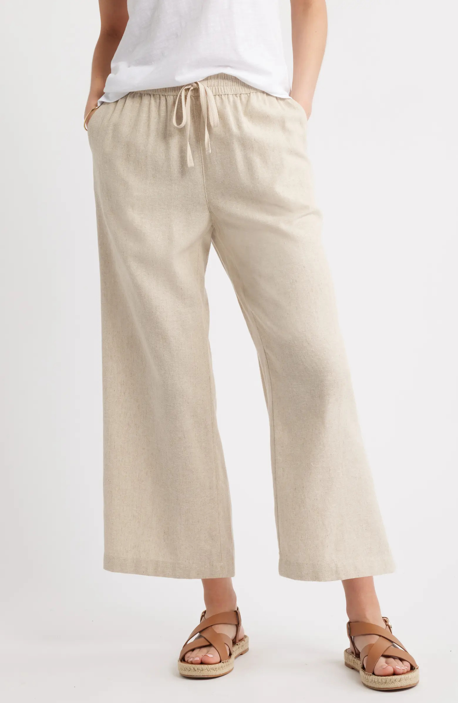 Drawstring Wide Leg Linen Blend Pants | Nordstrom