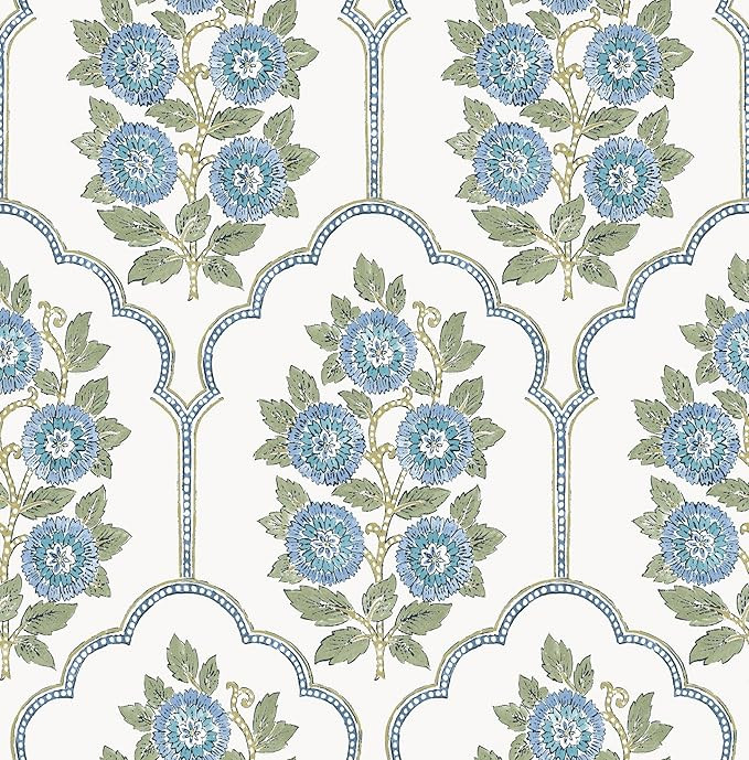 Floral Bazaar Green and Blue Peel and Stick Wallpaper | Amazon (US)