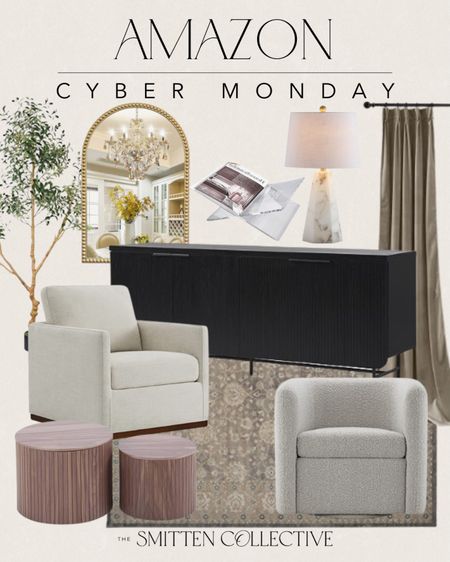 Amazon Cyber Monday home finds include accent chair, sideboard, curtains, table lamp, acrylic book stand, area rug, nesting coffee tables, swivel chair, faux tree, gold mirror.

Cyber Monday deals, Amazon cyber Monday, home finds

#LTKCyberWeek #LTKhome #LTKsalealert