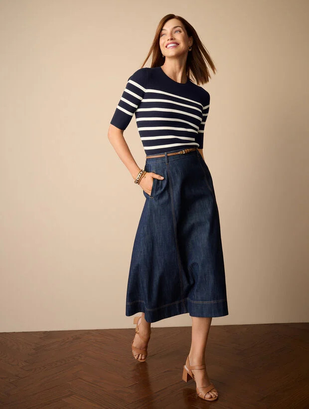 Denim Fit & Flare Skirt - Sausalito Wash | Talbots
