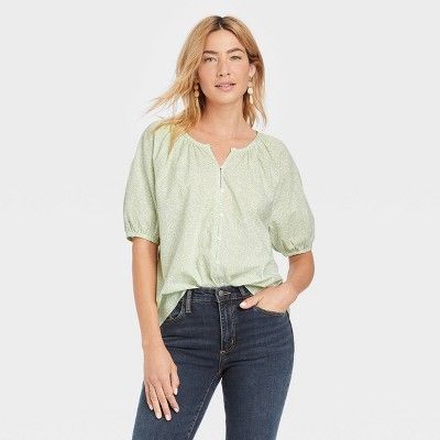 Women's Puff Short Sleeve Button-Front Blouse - Universal Thread™ | Target