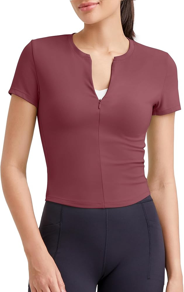 G4Free BareFeel Womens Workout Tops Short Sleeve Half Zip Slim Fit Athletic Shirts Gym Running Yo... | Amazon (US)