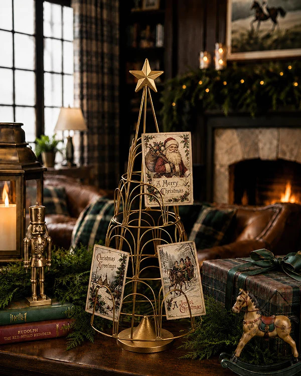 Cast Iron Christmas Tree Card Holder 20 Inch Tabletop Holiday Card Dis - Decor Steals | Decor Steals