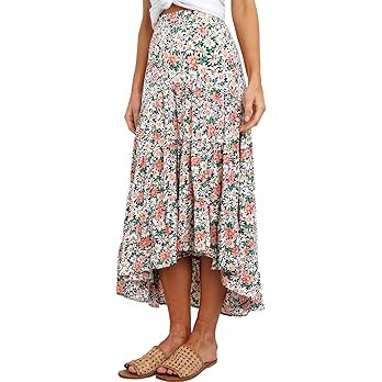 PRETTYGARDEN Women's Ditzy Floral Print Midi Skirt Boho Elastic High Waist Long Skirts for Women ... | Amazon (US)
