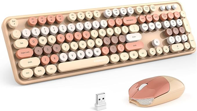 KNOWSQT Wireless Keyboard and Mouse Combo, Milk Tea 104 Keys Full-Sized 2.4 GHz Round Keycap Colo... | Amazon (US)