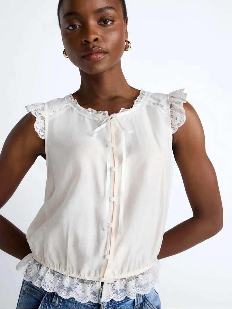 Scoop Women\u2019s Day Lace Trim Top, Sizes XS-XXL | Walmart (US)
