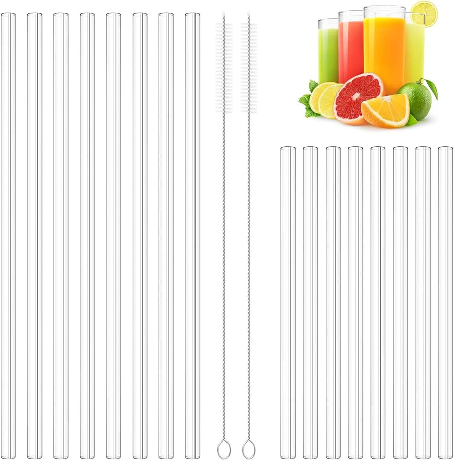 Kiemeu 16 Pack Clear Glass Straws Shatter Resistant, 8 Short Glass Straws For Cocktails And 8 Lon... | Amazon (US)