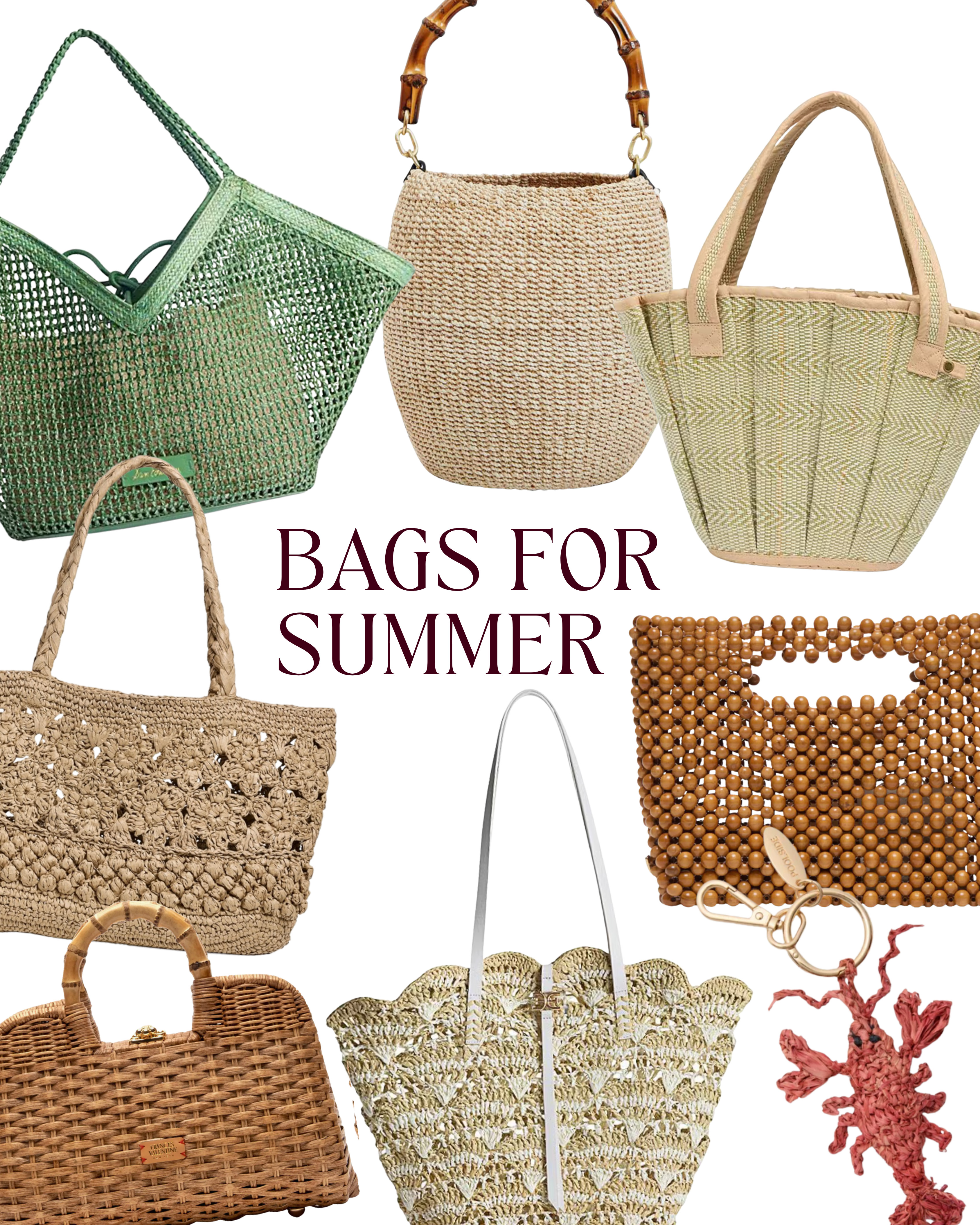 Here are my favorite baags for summer 

[raffia tote bag, woven tote, Pleated Raffia Mini Tote Bag, Woven Wicker Top Handle Bag,  Top Handle Bag, Convertible Crossbody Bag, Lobster Raffia Bag Charm]  

 #LTKSeasonal