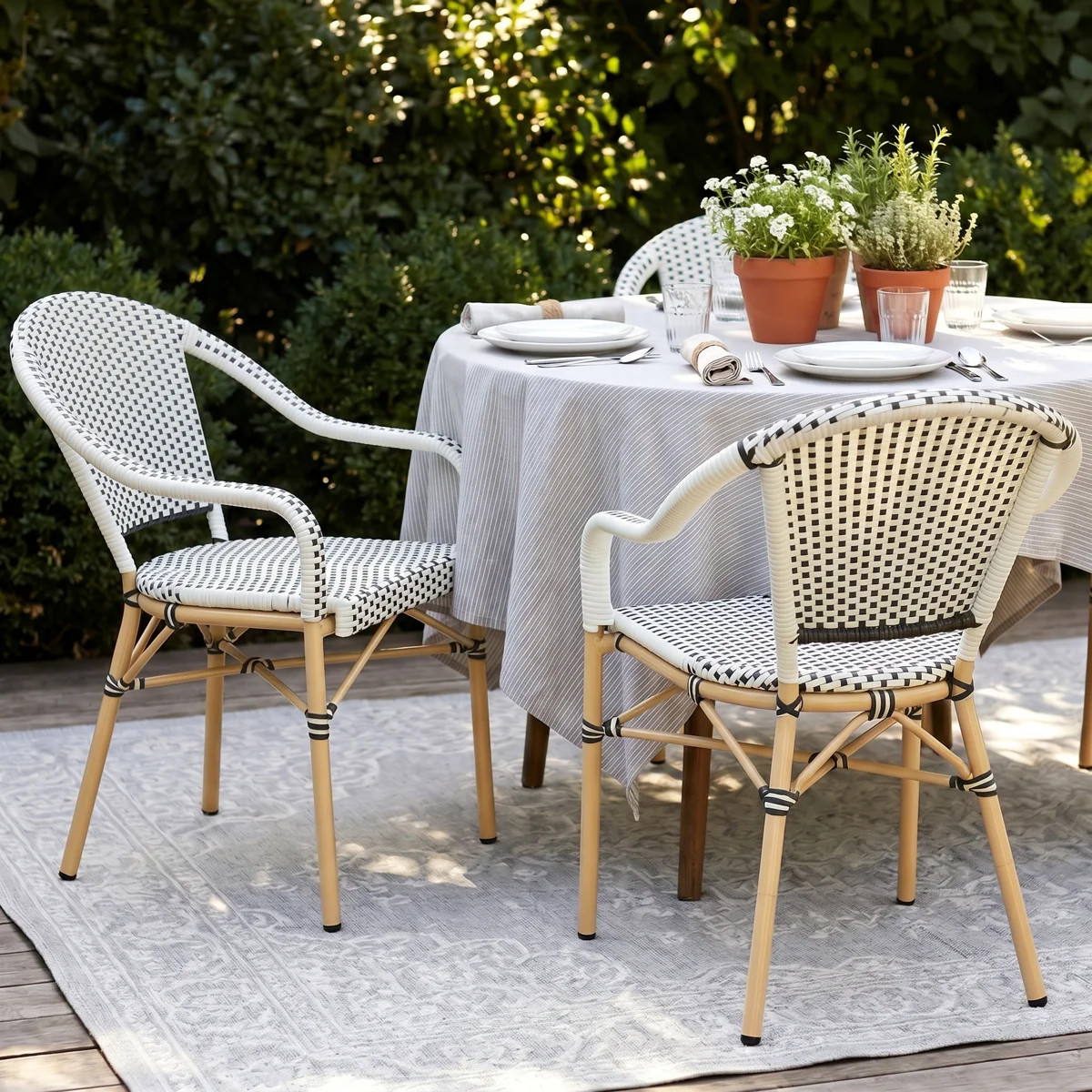 Altesa Outdoor Dining Chairs with Armrests, French Bistro Style Patio Chairs with PE Rattan for P... | Wayfair North America