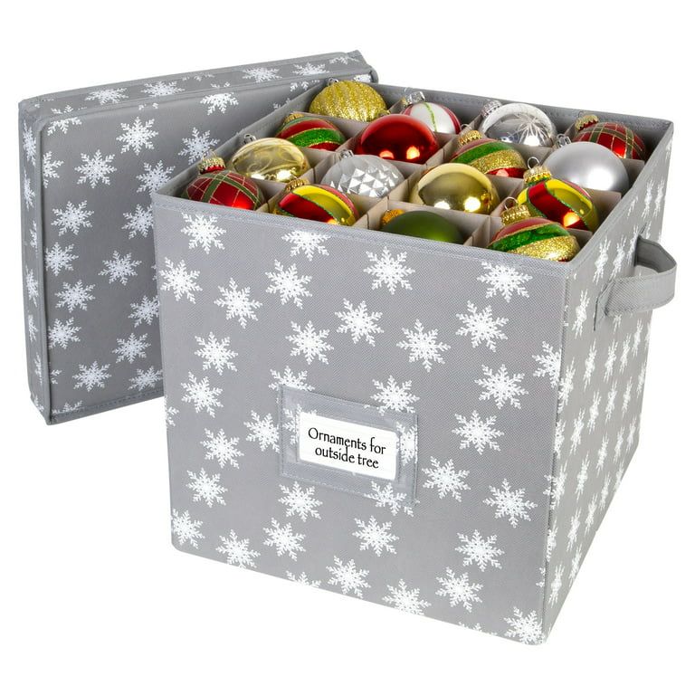 Christmas Ornament Storage Box with Lid - Fits up to 64 3" Ornaments Holiday Cube - Grey/White Sn... | Walmart (US)