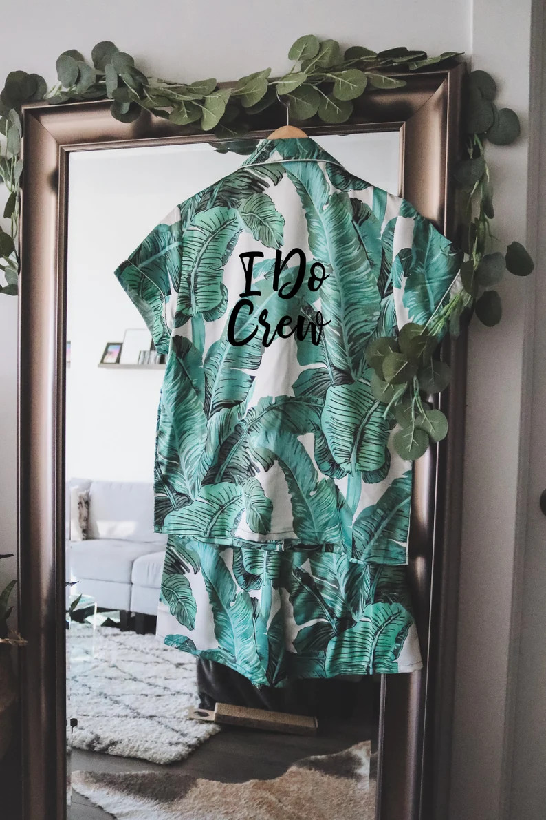 Green Palm Leaves Pajama Set Banana Leaf Pajamas Monogram | Etsy | Etsy (US)